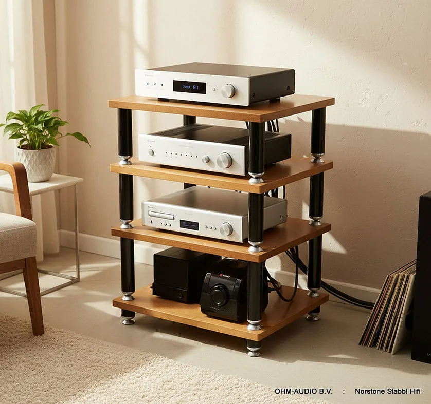 Norstone Stäbbl Hifi, Audio Rack, Single Versie, 4 Verdiepingen, Keuze uit Zwart en Bamboe