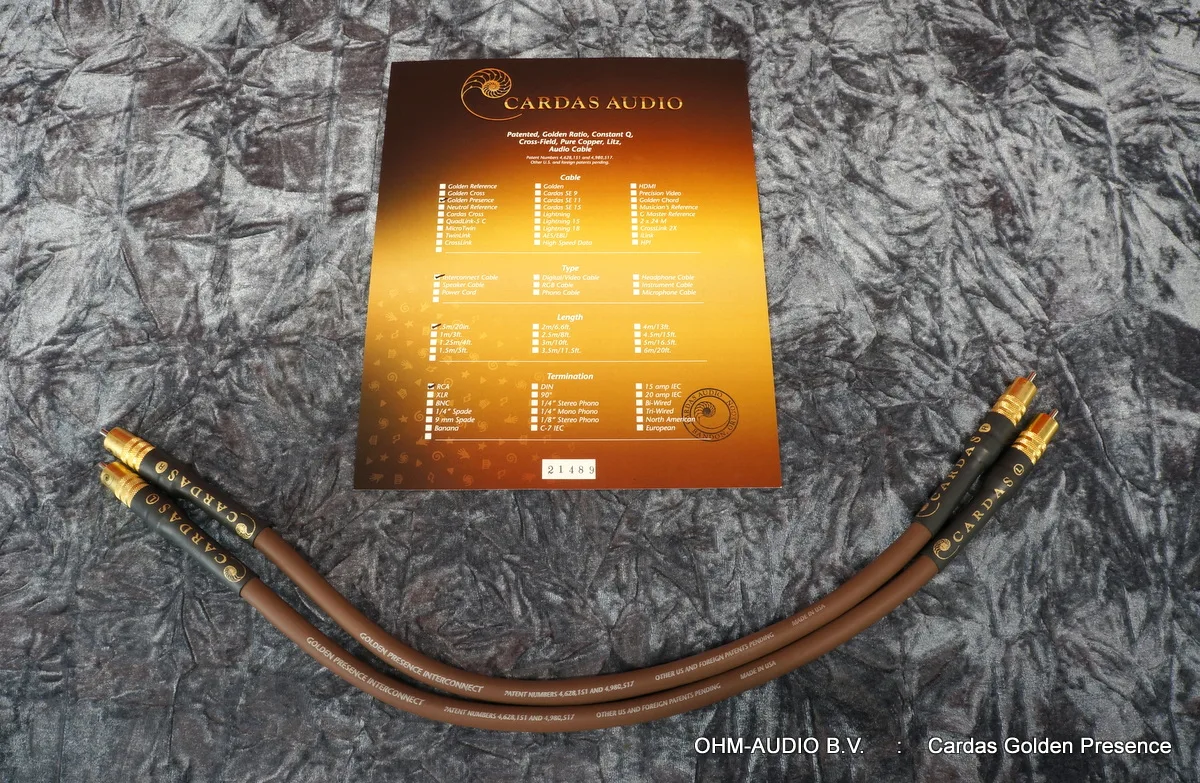 Cardas Golden Presence Interlink RCA, 0.5 Meter, Occasion